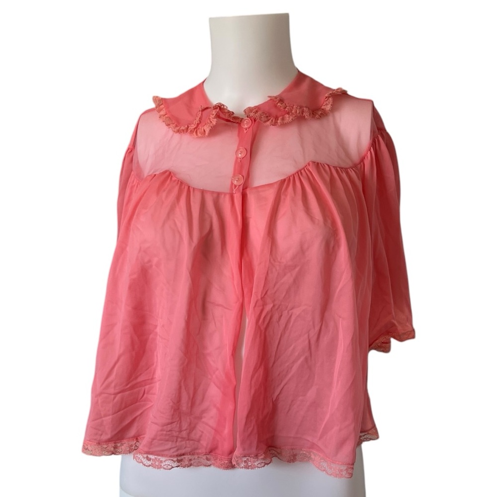 Vintage 50s Luxite by Holeproof Pink Nylon Sleep Cape Lace Trim Size Medium M
